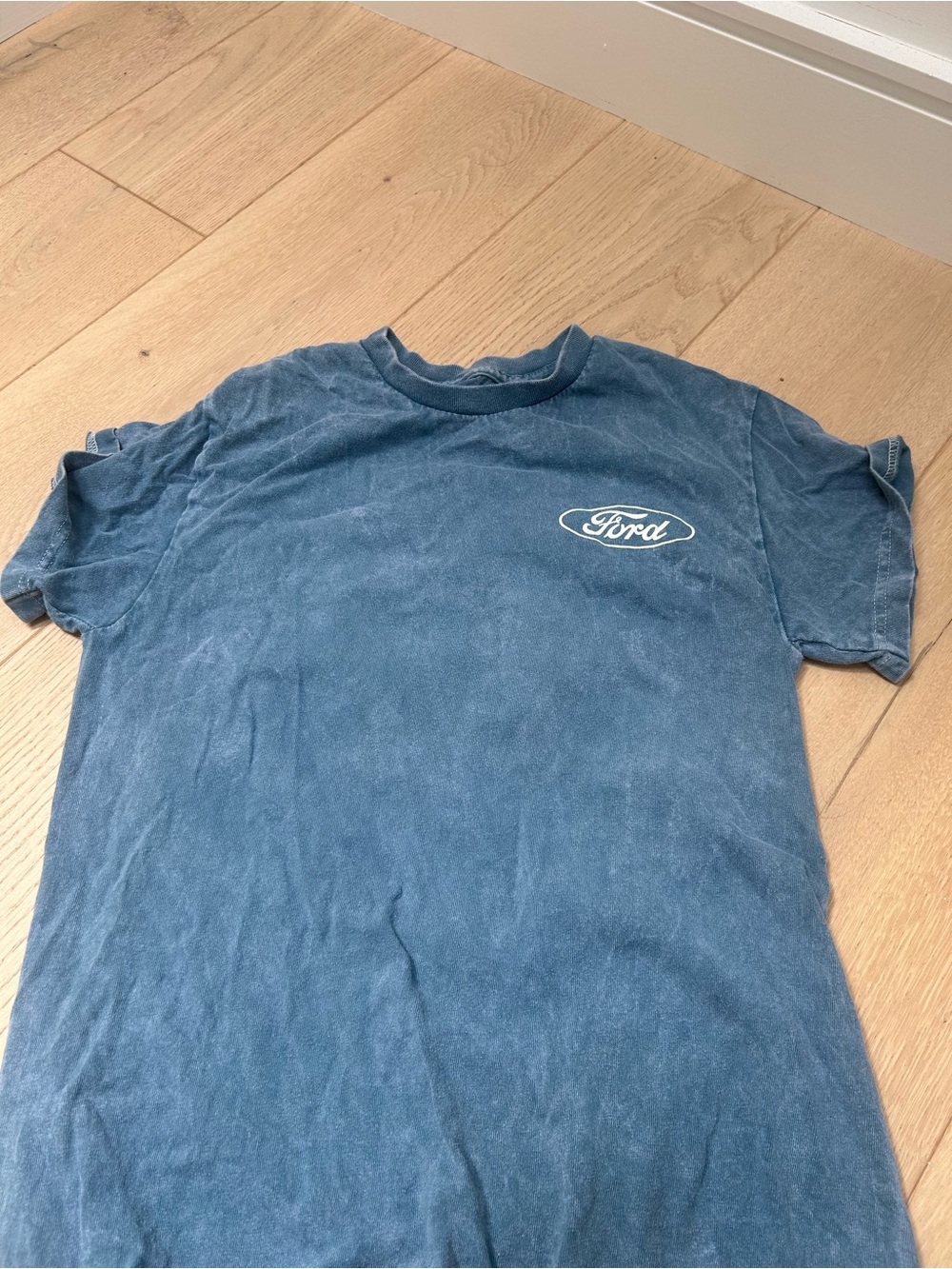 Distressed Ford Short Sleeve Oversized T-Shirt in Washed Navy
